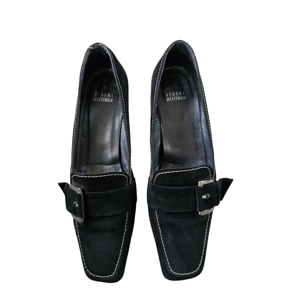 Stuart Weitzman Black Suede Kitten Heels With Silver Buckle. Size 8 - Picture 1 of 7